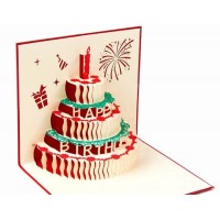 Handmade 3D Pop Up Card Happy Birthday Cake Gift Candle Fireworks Birthday Party Invitation